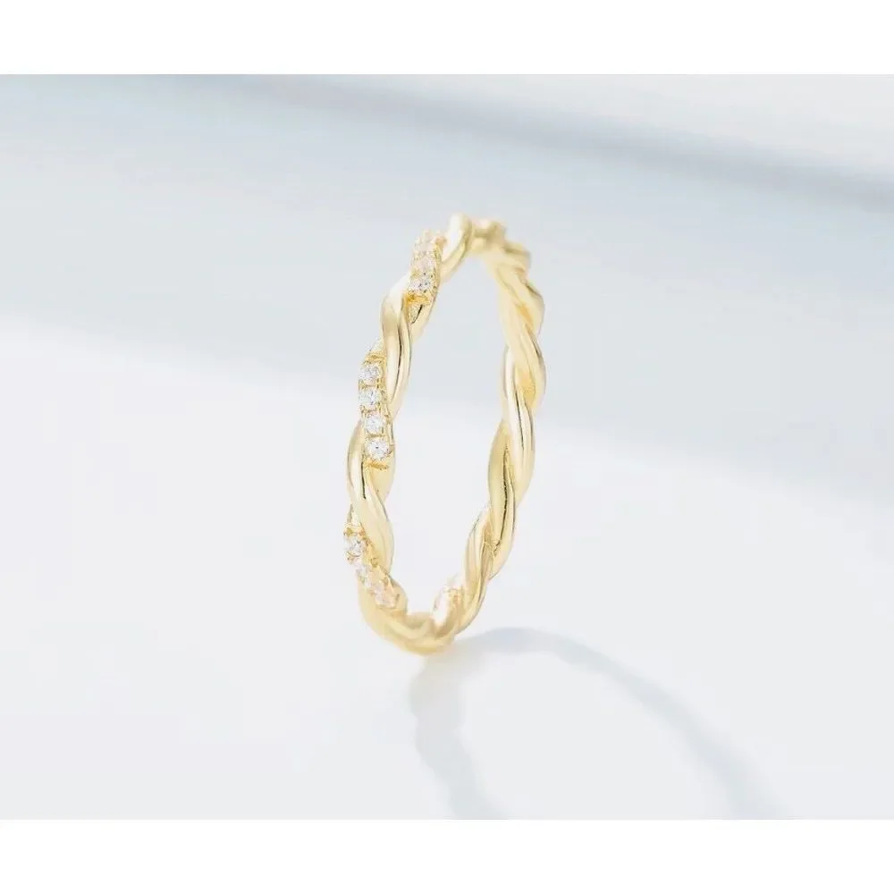 NEW 14k Gold Plated S925‎ Simulated Diamond Eternity Stacking Band Ring, Size 7